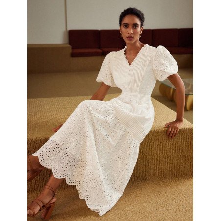 Vestido Schiffy Plegado Con Cuello En V Y Manga Abullonada
