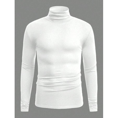 Suéter de cuello alto de manga larga y ajuste slim de unicolor para hombre, ideal para otoño
