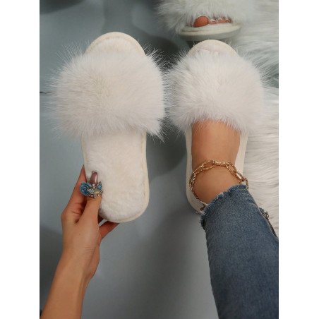 pantunflas De Mujer Plano Blanco Con Punta Abierta Y Detalles De Piel Para Uso En Interiores