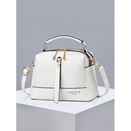 Bolso con asa superior a juego, cartera clásica de trabajo para mujer, bolso bandolera de unicolor con cierre de cremallera,