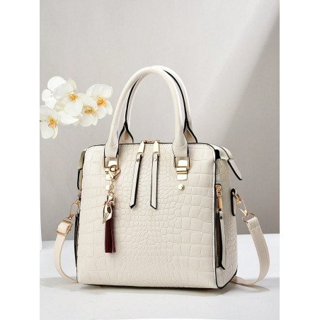 Bolsos de mano de mujer con estampado de cocodrilo, bolsos de bandolera blanco sólido y de moda con gran capacidad para ir al