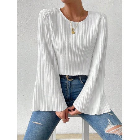 Blusa plisada con mangas de campana, blusas de manga larga