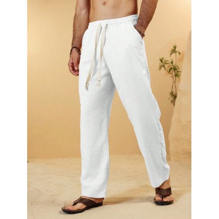 Manfinity Nomadique Pantalones 3/4 con cordón de unicolor y sencillos para uso diario para hombre